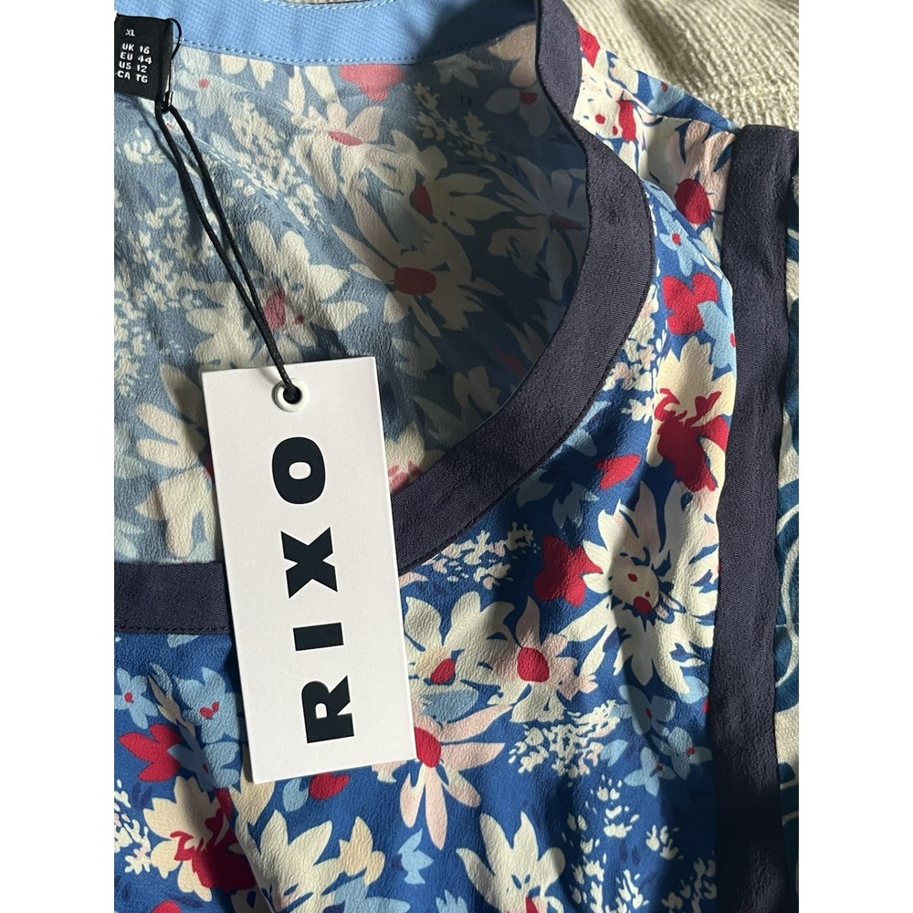 RIXO Harmony Silk Blend Mix Abstract Midi Dress in Size XL - Picture 8 of 8
